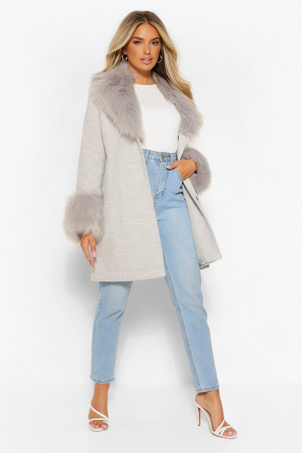 grey faux fur collar